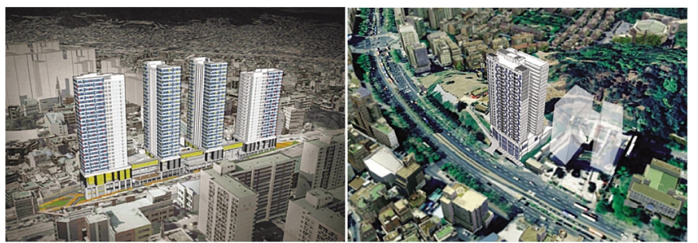 ▲ 불광역 역세권 청년주택 조감도(왼쪽), 양재역 역세권 청년주택 조감도(오른쪽). 사진 = 호반건설