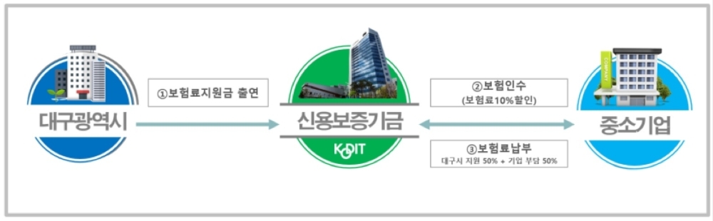 △ 대구광역시 보험료지원 협약보험 기본 구조도. /사진=신보