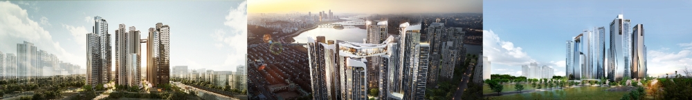 좌측부터 삼성물산 '래미안 원 펜타스', 대림산업 '아크로 하이드원', 호반건설 '신반포 호반써밋' 투시도 / 자료=각 사