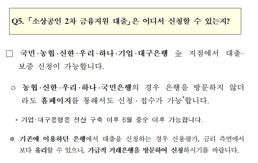 소상공인 2차 금융지원 대출 관련 주요 Q&A / 자료출처= 금융위원회(2020.05.15)