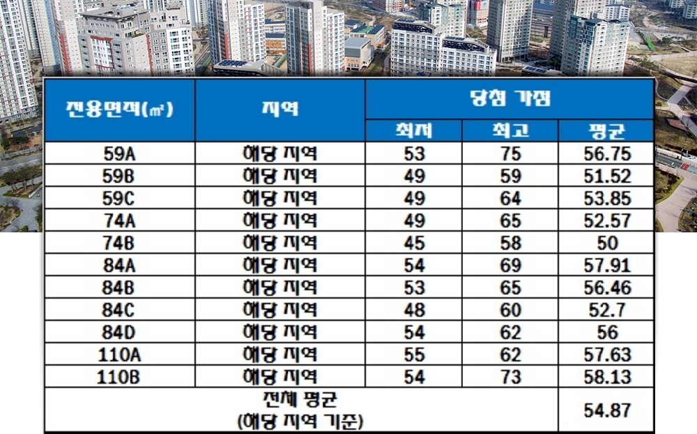 상도역 롯데캐슬 청약 가점 현황. 자료=한국감정원 청약홈.