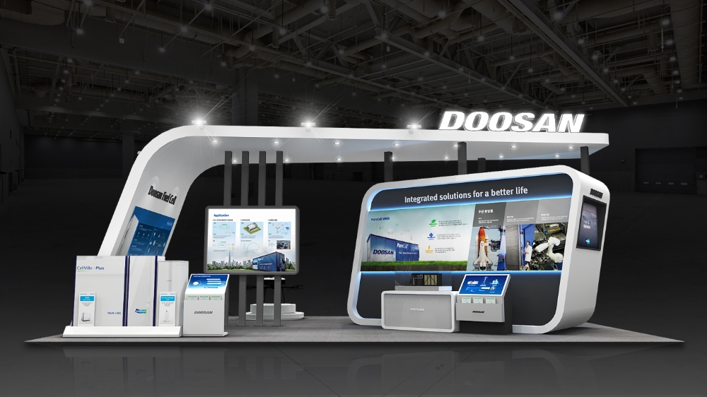 두산의 2020 수소모빌리티+ 쇼 참가 부스 예상 모습/사진=두산
