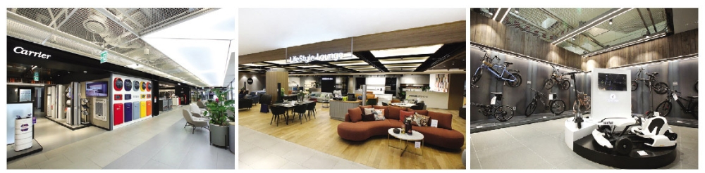 ▲ 롯데하이마트 메가스토어 잠실점 전경. 자전거와 스마트 모빌리티 체험, 휴식공간, 위니아딤채, 캐리어 등 다양한 브랜드의 풀 라인업 제품구성을 만나볼 수 있다. 사진 = 롯데하이마트