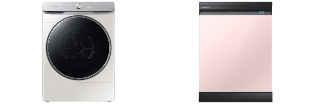 (왼쪽) '에너지 효율상'을 받은 '그랑데 건조기 AI'와 (오른쪽) '에너지 기술상'을 받은 '비스포크 식기세척기'/사진=삼성전자