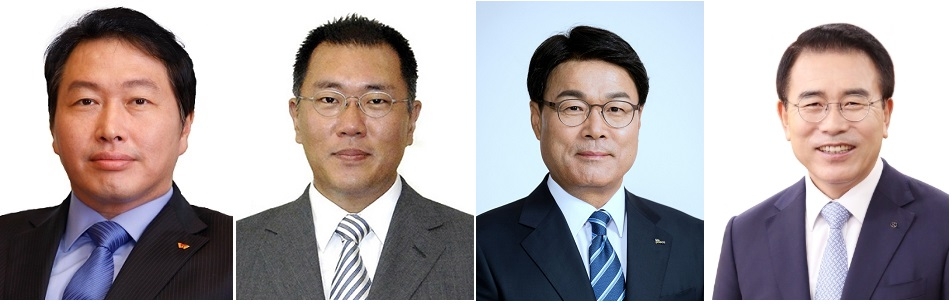 (왼쪽부터)최태원 SK 회장, 정의선 현대차그룹 수석부회장, 최정우 포스코 회장, 조용병 신한금융그룹 회장.