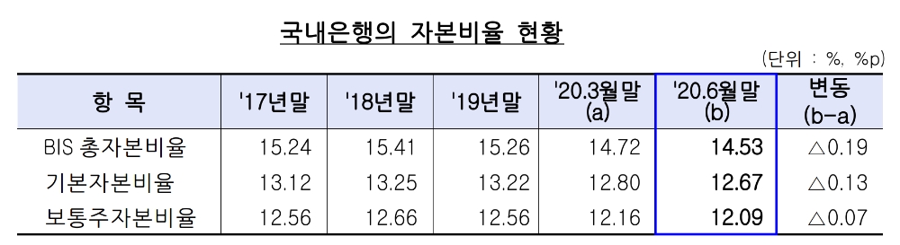 국내은행의 자본비율 현황. /자료=금감원