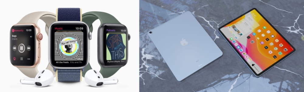 애플워치 6(왼쪽)와 아이패드 에어4(오른쪽) 가상 이미지/사진=폰아레나(phone Arena)