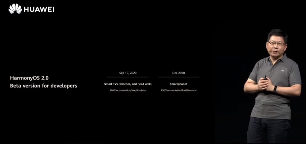 위청둥 화웨이 소비자부문 CEO가 화웨이 자체 OS '훙멍'에 대해 소개하고 있다./사진=화웨이