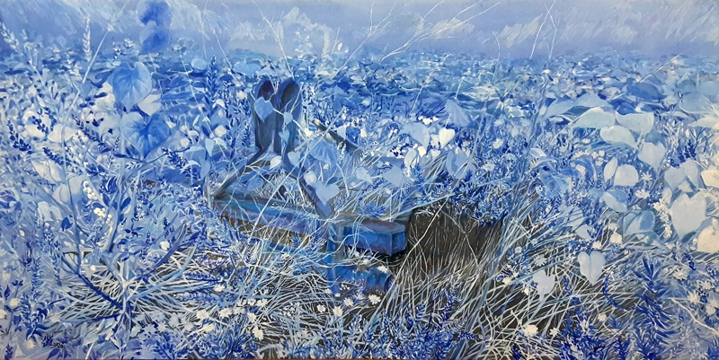 신희섭作. 너는 왜 나를 보고있는가. 136x68cm. 종이에 채색. 2020