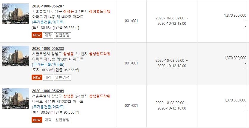 자료=한국자산관리공사(KAMCO) 전자자산처분시스템 ‘온비드’