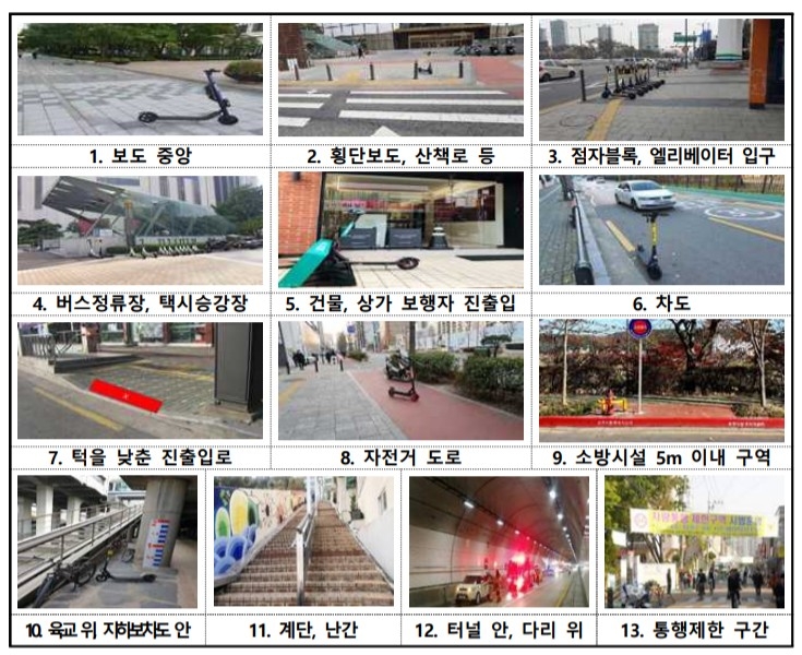국토교통부 등의 협의체가 발표한 전동킥보드 주차 불가 지역 안내 가이드라인/사진=국토교통부