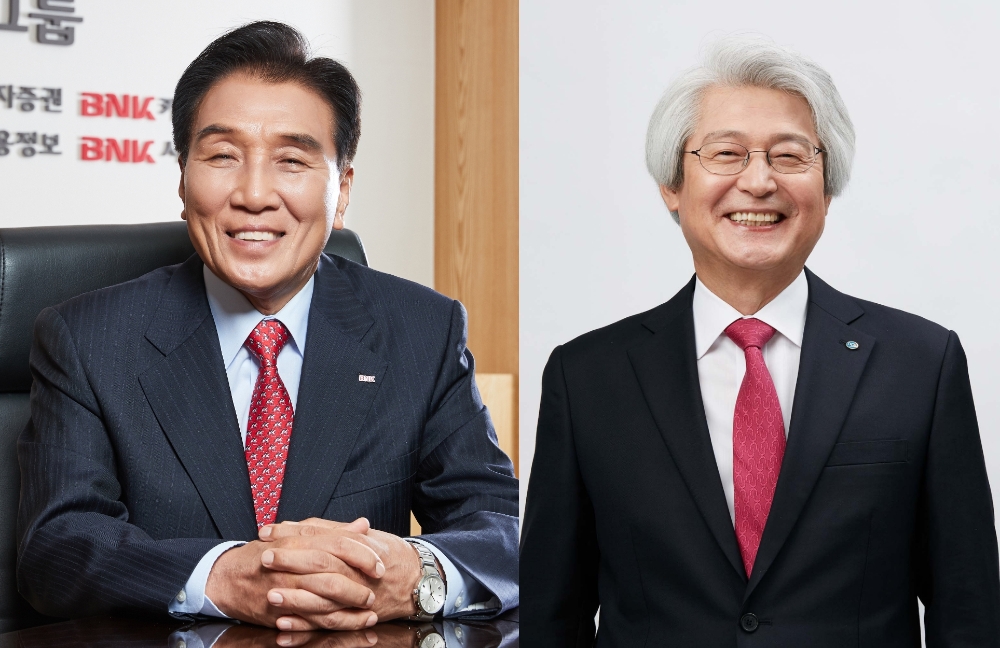 김지완 BNK금융그룹 회장(왼쪽)과 김태오 DGB금융그룹 회장(오른쪽). /사진=각사