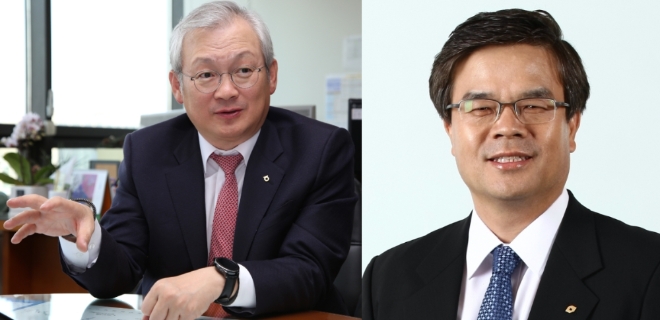 ▲정영채 NH투자증권 대표(왼쪽), 오익근 대신증권 대표