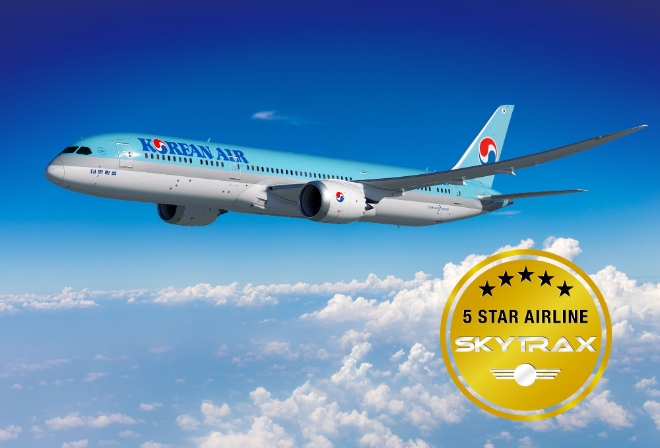 대한항공은 ‘스카이트랙스’(Skytrax)의 ‘월드 에어라인 스타 레이팅(World Airline Star Rating)’에서 최고 등급인 ‘5성 항공사’로 선정됐다. 사진=대한항공.