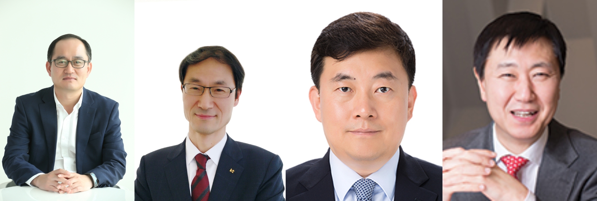 (왼쪽부터) 강국현 커스터머부문장(사장), 박종욱 경영기획부문장(사장), 송재호 미디어플랫폼사업본부장(부사장), 정기호 나스미디어 대표(부사장). 사진=KT