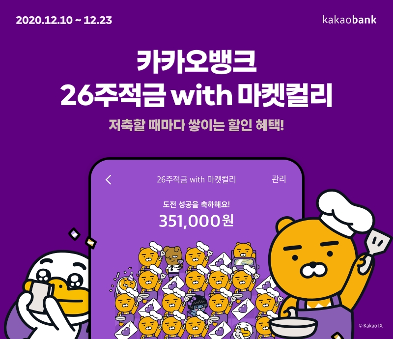 카카오뱅크의 ‘26주적금 with 마켓컬리’가 출시 나흘 만에 누적 계좌개설 10만좌를 돌파했다. /사진=카카오뱅크