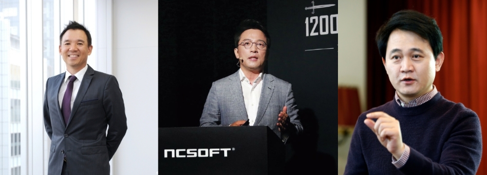 (왼쪽부터)김정주 NXC 대표, 김택진 엔씨소프트 대표, 방준혁 넷마블 의장/사진=각사 제공.