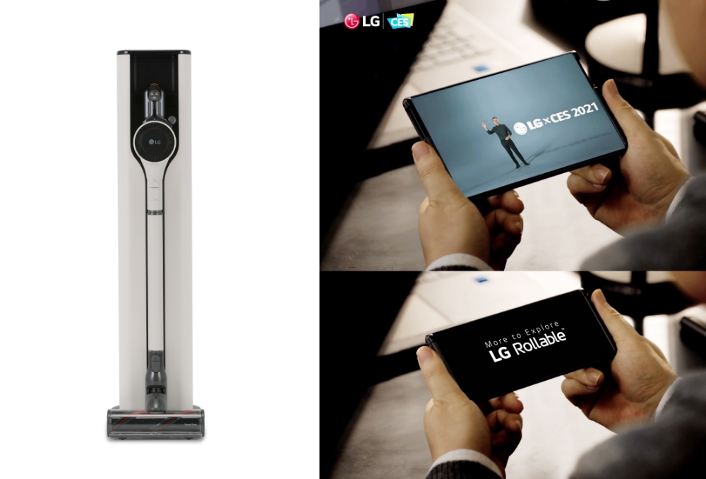 (왼쪽부터) LG 코드제로 A9 신제품과 LG 롤러블. 사진=LG전자
