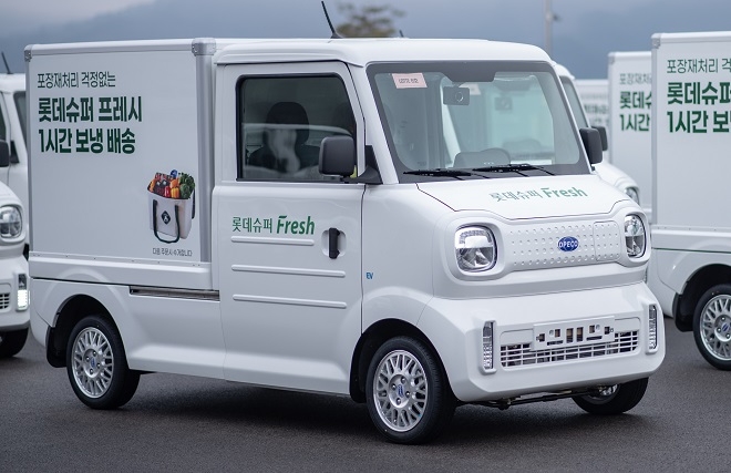 롯데슈퍼 배송차량으로 공급되는 디피코 전기트럭 포트로. 사진=디피코.