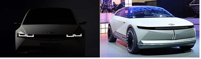 아이오닉5 티저(왼쪽)과 콘셉트카 45. 출처=현대차.