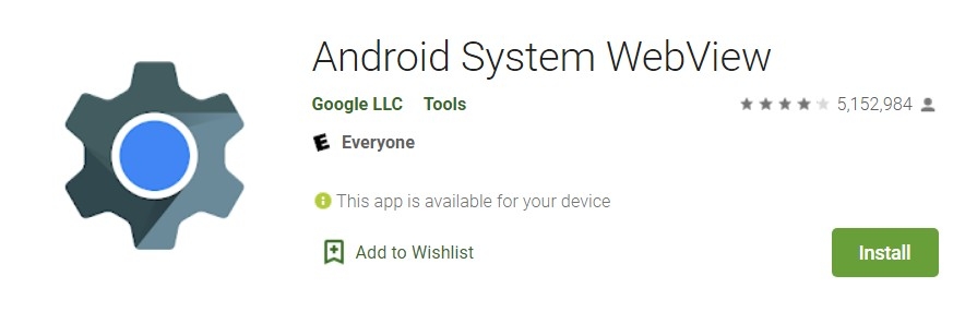 안드로이드 시스템 웹뷰. 사진=구글 플레이스토어 캡처