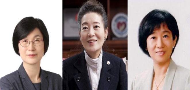 올해 정기 주주총회에서 금호석유화학 신규 사외이사로 선임된 이정미 전 헌법재판소장 권한대행(사진 왼쪽). 포스코 신규 사외이사로 선임된 유영숙 전 환경부 장관(사진 가운데), SK㈜ 신규 사외이사로 임명된 김선희 매일유업 CEO(사진 오른쪽).