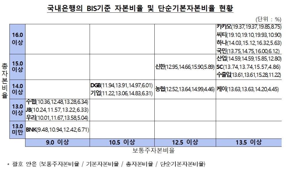 국내은행의 자본비율 현황./자료=금융감독원