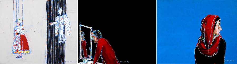 설휘. Another line. 72.7x60.6cm. Acrylic on canvas. 2021설휘. Another line-To black, From red. 193.9x130.3cm. Oil on canvas. 2021설휘 Another line- to red, from blue to red. 116.8x 91cm. Oil on canvas. 2021