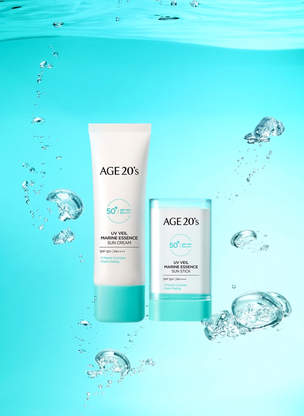 에이지투웨니스(AGE 20's)의 'UV 베일 마린 에센스 선' 2종/사진제공=애경산업