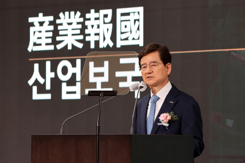 32주년 창립기념 행사에서 김선규 호반그룹 총괄회장이 기념사를 하고 있다. / 사진=호반건설