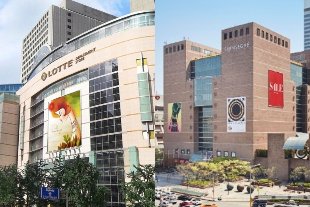 롯데백화점 명동 본점과 신세계백화점 강남점 전경. / 사진제공 = 한국금융 DB