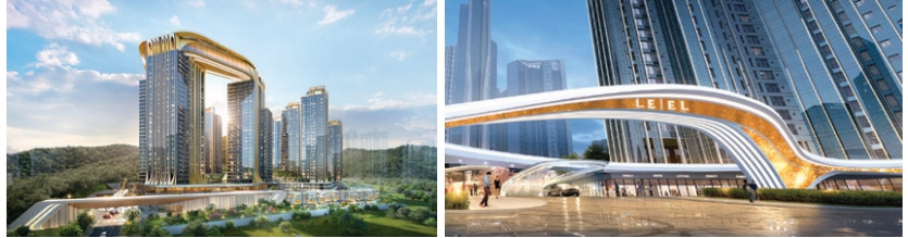 ▲ DL이앤씨가 부산 우동1구역에 제안한 아크로 원하이드 투시도. 사진 = DL이앤씨(왼쪽), 롯데건설이 제안한 북가좌6구역 르엘 문주. 사진 = 롯데건설(오른쪽)