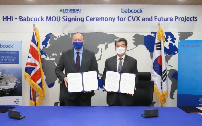 현대중공업이 해양 방위 분야 세계 최고의 기술력을 보유한 영국의 밥콕사와 함께 국내 최초 ‘한국형 경항공모함(CVX) 개발 프로젝트’를 완성한다. 사진=현대중공업그룹.