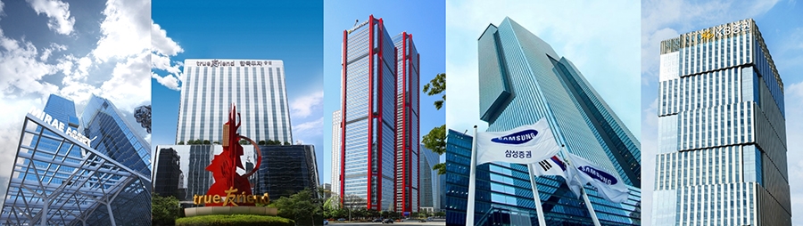 ▲ (왼쪽부터) 미래에셋증권, 한국투자증권, NH투자증권, 삼성증권, KB증권 사옥.