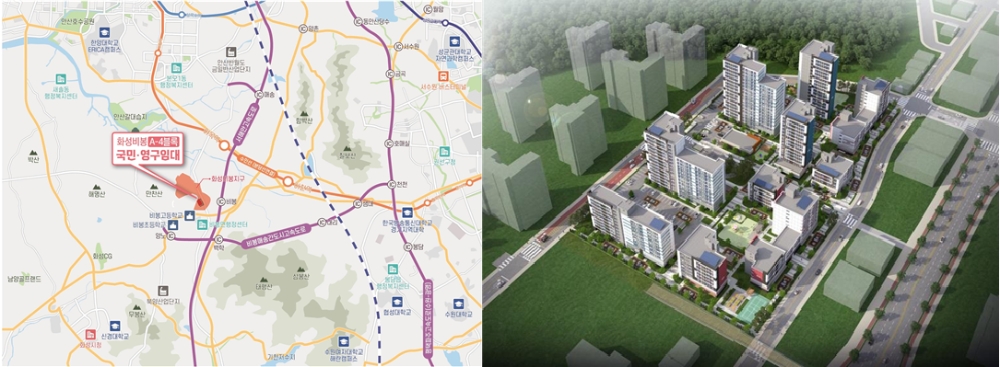 화성비봉 A-4블록 사업지구 위치도(왼쪽)와 단지 조감도. / 사진제공=LH