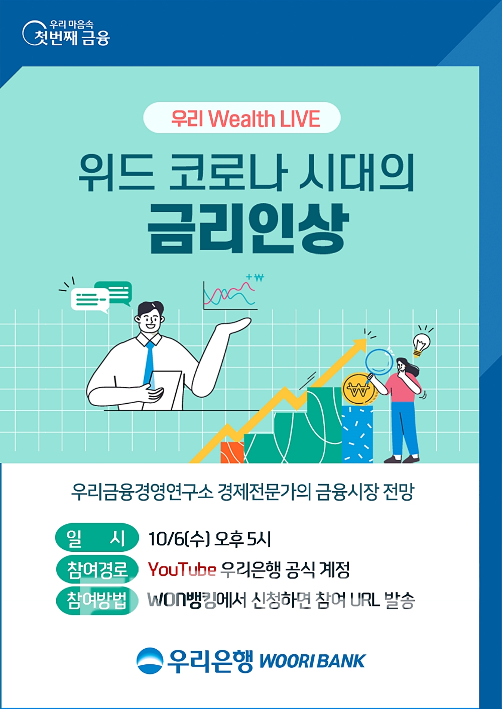 우리은행이 오는 6일 오후 5시 유튜브 채널에서 ‘우리 웰스 라이브(Wealth LIVE)’ 세미나를 개최한다./사진=우리은행
