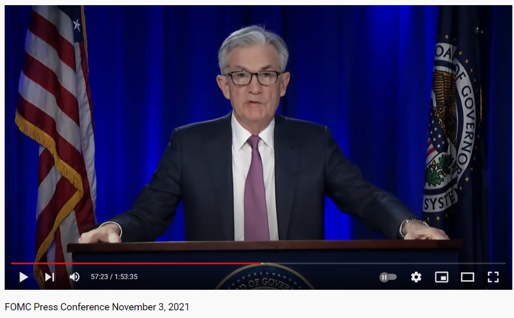 제롬 파월 연준(Fed) 의장 / 사진출처= 미국 연방준비제도(Federal Reserve) 유튜브 채널 중 갈무리(2021.11.04)