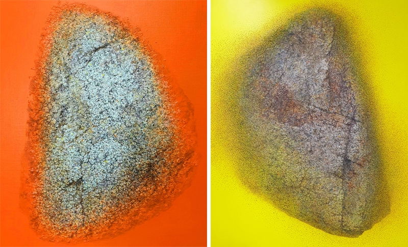 좌) Stone 2020-01, 60.6x72.7cm, Paper on Canvas, 2020우) Stone 2020-02, 131x163cm, Paper on Canvas, 2020