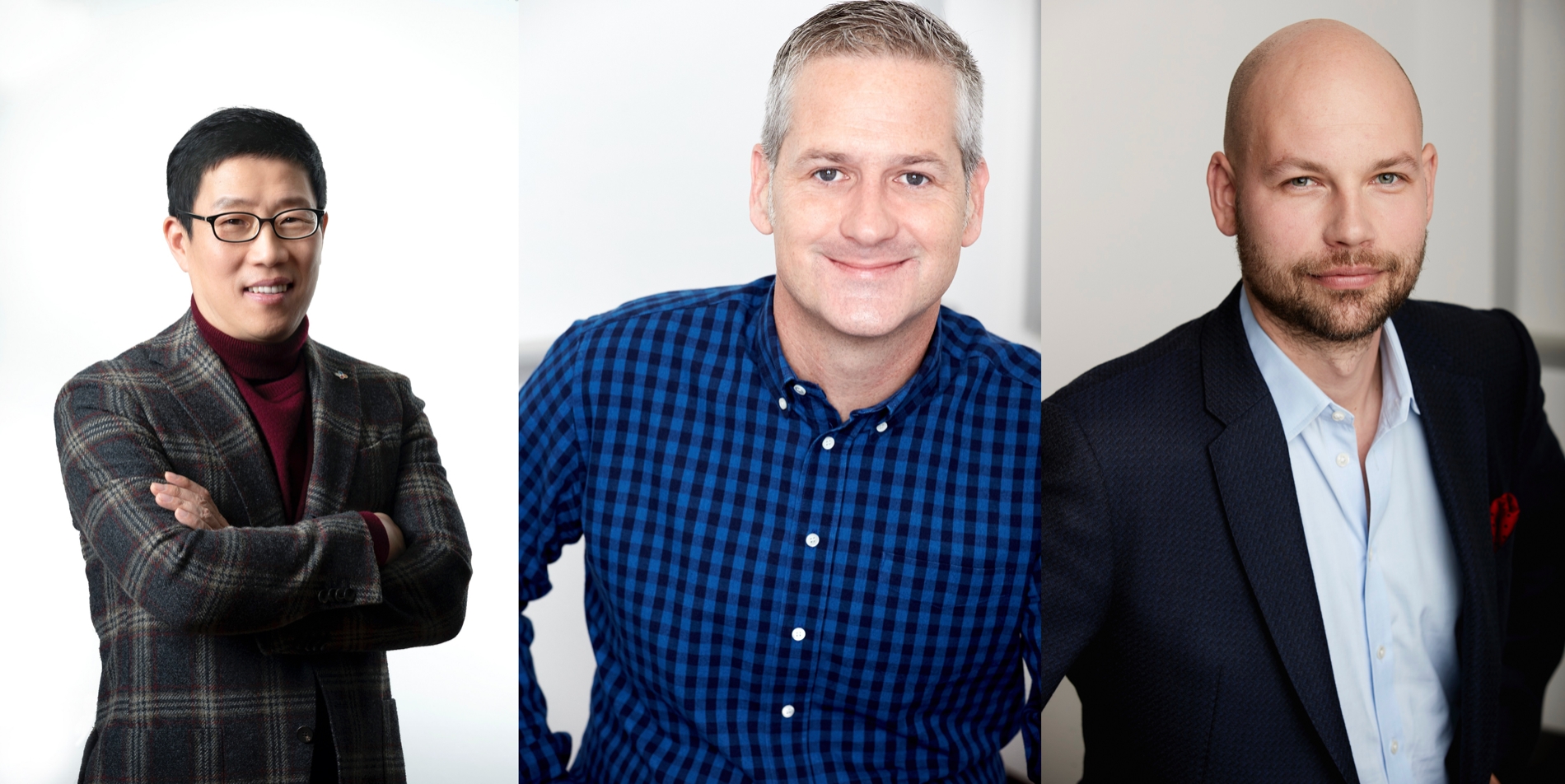 (왼쪽부터) 강호성 CJ ENM 대표이사, 테일러 그레이엄(Taylor Graham)·크리스 라이스(Chris Rice) 엔데버 콘텐츠 공동 경영자/사진제공=CJ ENM