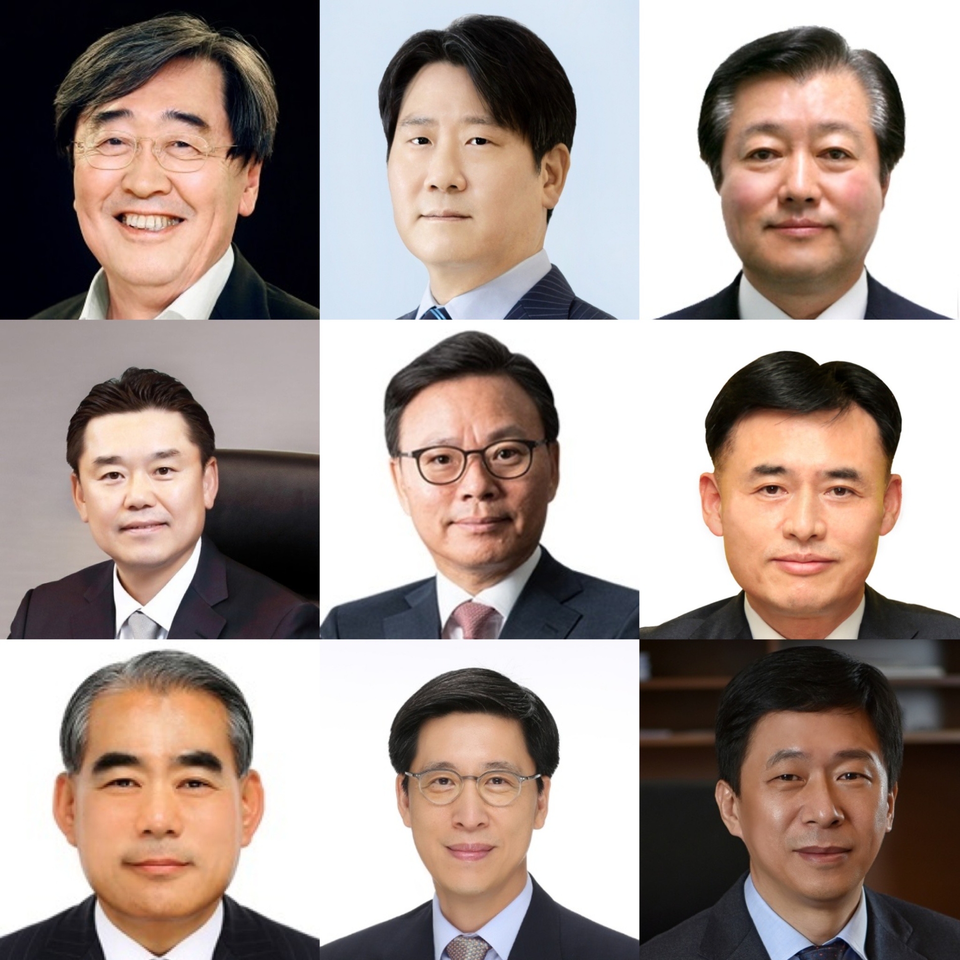 (왼쪽 위부터 시계방향으로)박진선 샘표식품 사장, 정교선 현대백화점그룹 부회장, 이영구 롯데식품 총괄대표, 황성만 오뚜기 사장, 이갑 롯데면세점 부사장, 김은수 한화솔루션 갤러리아부문 대표, 황종현 SPC삼립 사장, 김인규 하이트진로 대표,이길한 신세계인터내셔날 총괄대표./ 사진제공 = 한국금융신문 DB