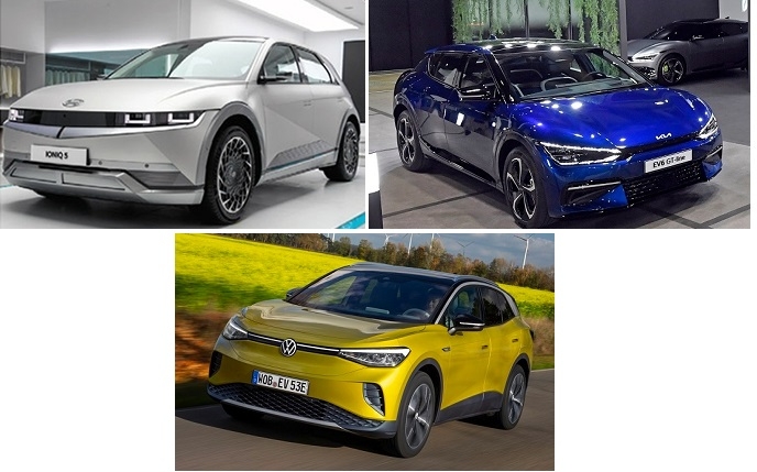 (왼쪽 위부터 시계방향) 현대 아이오닉5, 기아 EV6, 폭스바겐 ID4.