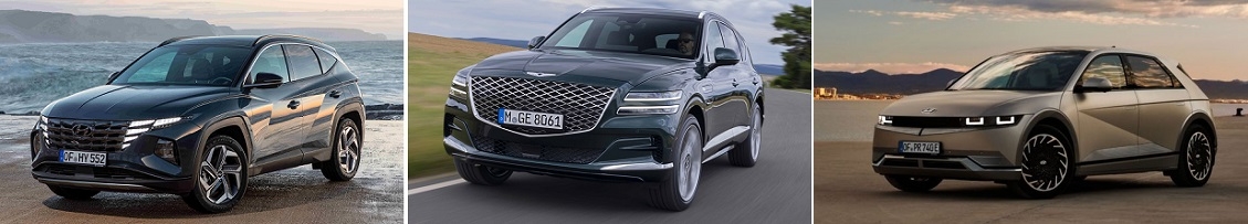 (왼쪽부터) 투싼, GV80, 아이오닉5.