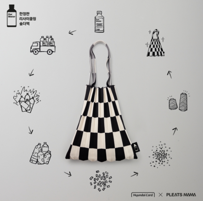 현대카드가 폐페트병을 재활용해 만든 한정판 리사이클링 숄더백을 선보인다고 15일 밝혔다. /사진제공=현대카드