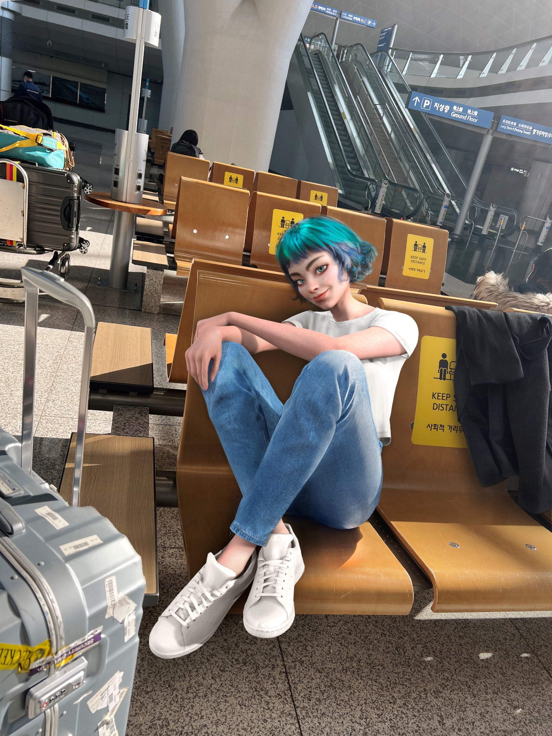 뉴욕 패션 위크에 참가하기 위해 공항에서 기다리는 AI 아티스트 틸다. 사진=LG