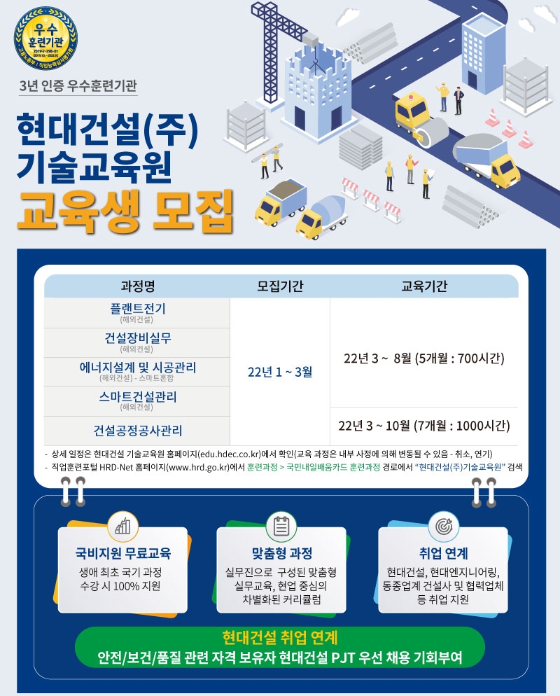 현대건설 기술교육원 2022년 상반기 교육생 모집 포스터. / 사진제공=현대건설