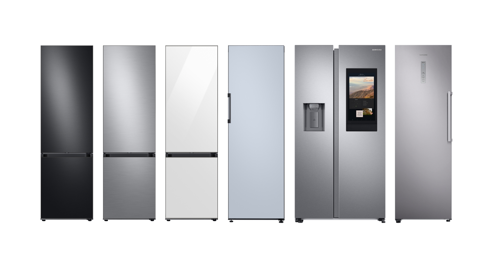 상냉장ㆍ하냉동, 1도어 냉장고, 양문형, 1도어 냉동고 등 4개 부문에서 각 1위를 기록한 삼성 냉장고 6개 모델. 사진=삼성전자