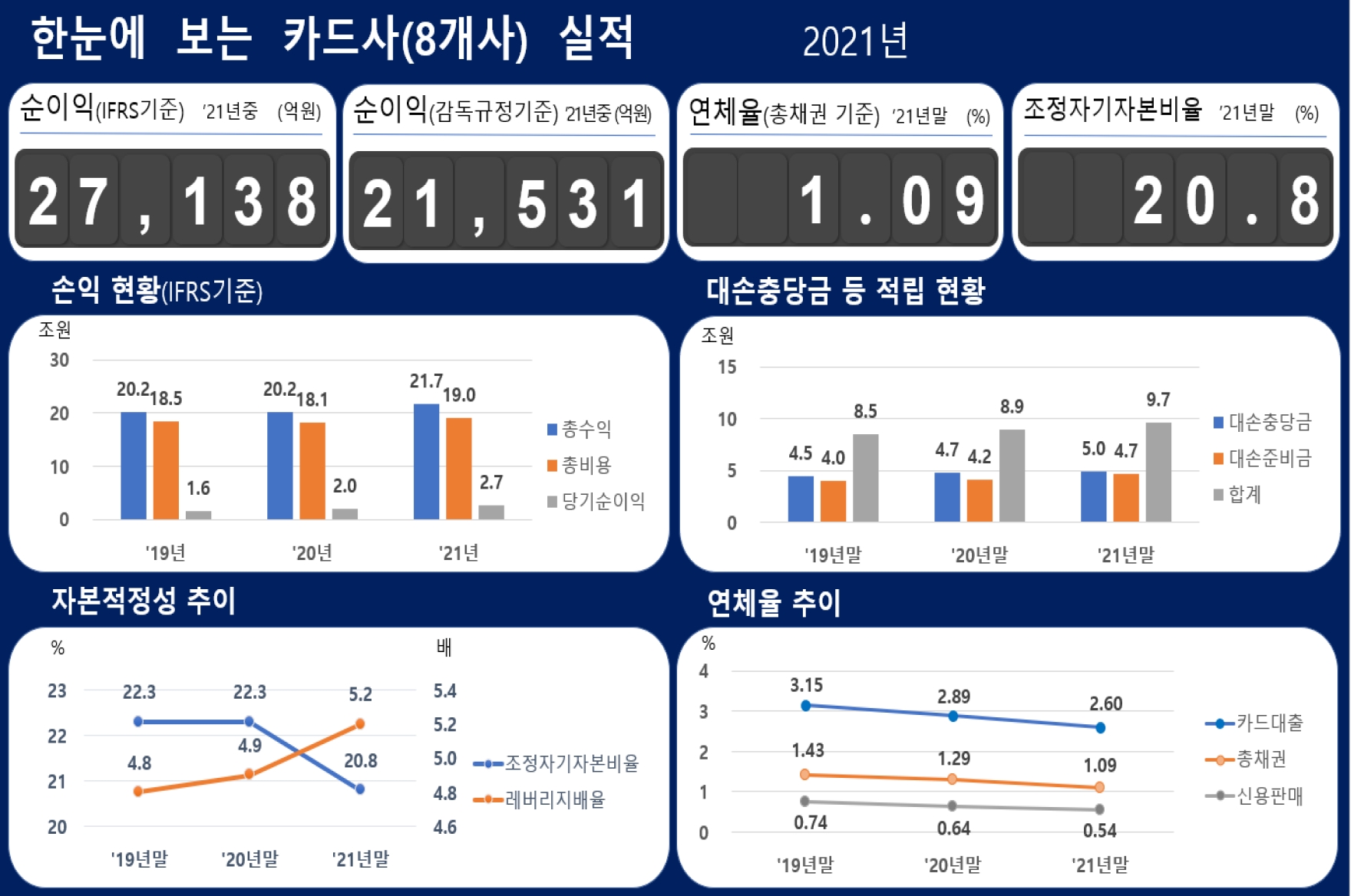 2021년 카드사 주요 경영실적 지표. /자료제공=금융감독원