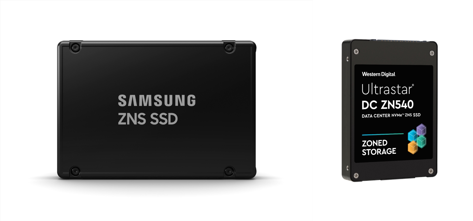  삼성전자 ZNS SSD(왼쪽)와 웨스턴디지털 ZNS SSD (ZN540)(오른쪽). 사진=삼성전자