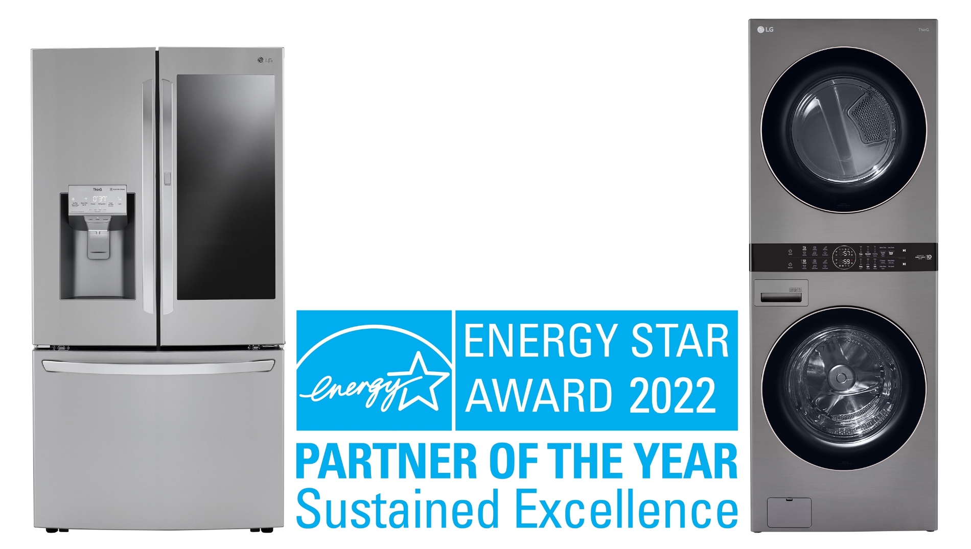 LG전자가 미국 환경보호청(EPA)이 주관하는 ‘2022 에너지스타 어워드(2022 ENERGY STAR Award)’에서 최고상인 '지속가능 최우수상'을 수상했다. LG 인스타뷰 냉장고(왼쪽)와 LG 워시타워(오른쪽). 사진=LG전자