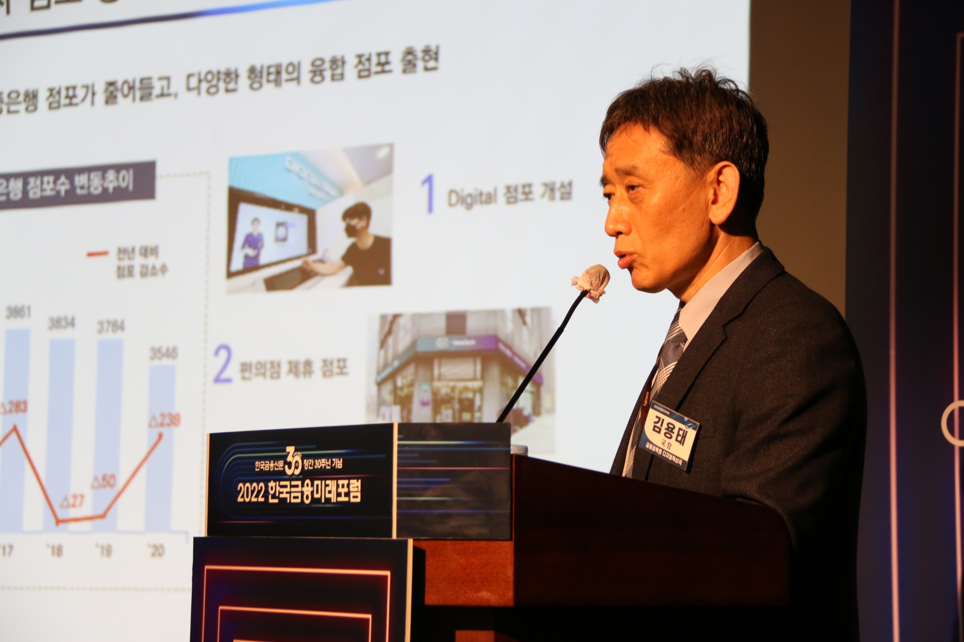 김용태 금융감독원 디지털금융혁신국장이 17일 열린 2022 한국금융미래포럼에서 ‘디지털 금융에 대응한 감독 변화’를 주제로 발표하고 있다.